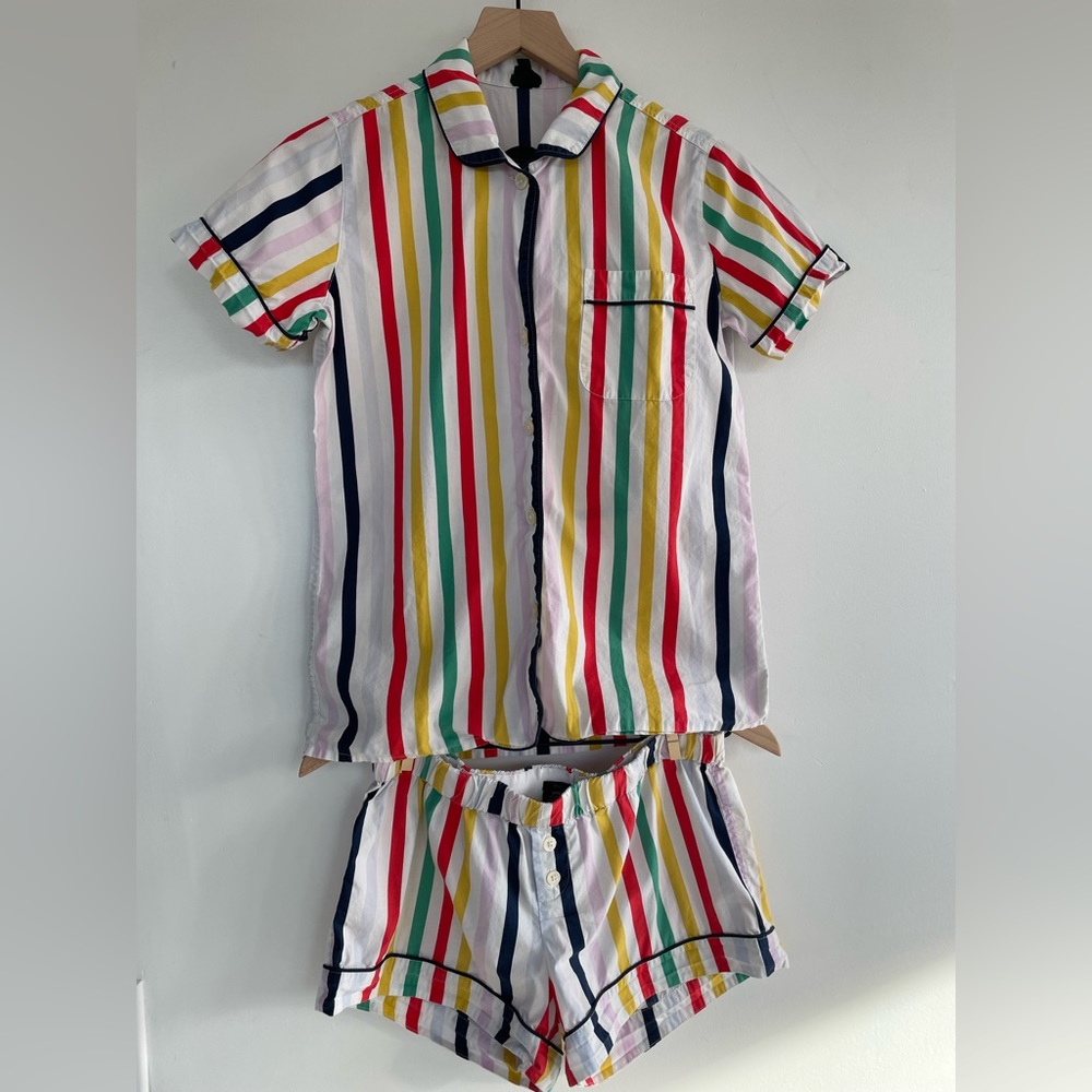 J. Crew Cotton Short Pajama Set in Colorful Stripe